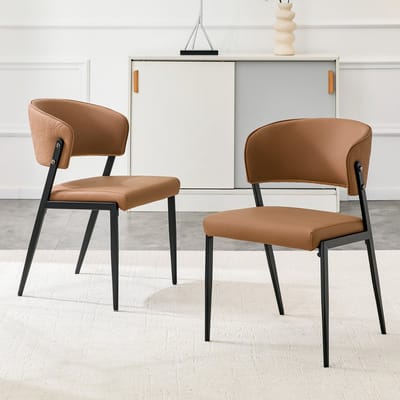 STILVORA Eetkamerstoel - Set Van 2 - Ergonomische Gebogen Rugleuning En Gewatteerde Zitting - Voor Eetkamer En Keuken - Kunstleer Bruin