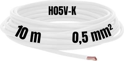 Kalitec 10 meter H05V-K 0,5 mm² witte bedradingskabel I kernkabel flexibel I PVC enkeladerig I meeraderig 0,5mm2 I bedrading fijnaderige enkele kabel I kabel massief I schakeldraad vlamvertragend