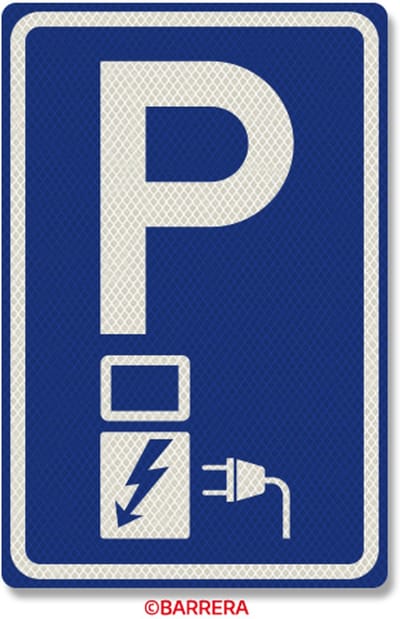 Parkeergelegenheid met oplaadpunt - oplaadpunt verkeersbord - bord elektrisch laden - P-bord - 40 x 60 cm - aluminium - DOM - verkeersbord E08o