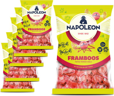 6 zakken Napoleon Framboos Kogels á 150 gram - Voordeelverpakking Snoepgoed