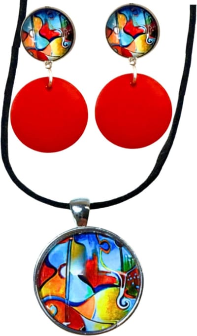 Set Rivka ketting-clip oorbellen Rivka rood hout - Charme Bijoux