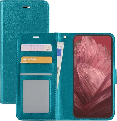 Hoesje - Met Pasjeshouder - Geschikt voor Google Pixel 8a - Luxe Bookcase Portemonee - Flip Case - Kunstleer Book Case - Flipcase - Book Cover - Walletcase - Portemonneehoes - Turquoise