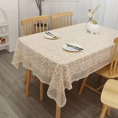Off White Tafelkleed Gardenia Uitgehold Gebreid Groot Tafelkleed Kant Katoen Hekelwerk Rond Tafelkleed Achtergrond Decor Doek 60x60cm 1pcs