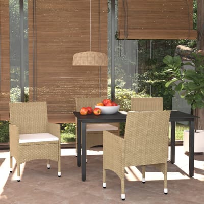 vidaXL - 5-delige - Tuinset - met - kussens - poly - rattan - beige