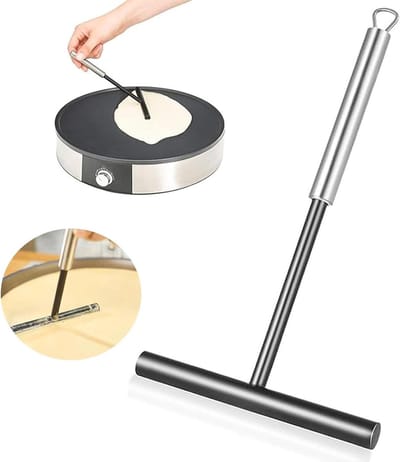 Pannenkoekenspreider - Crêpe deegspreider - Deeg Verdelen - T-vormig Ontwerp - 19.5 cm Handgreep - Zilver