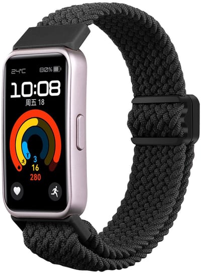 Strap-it Zacht gevlochten nylon bandje - geschikt voor de Huawei Band 8 / Band 9 / Band 10 (zwart)