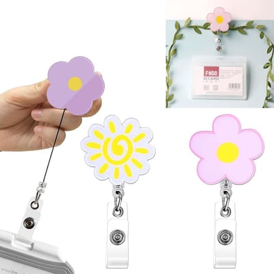 2 Stuks ID Kaarthouder met Clip en Uittrekbare Badgerol, Bloemen Ontwerp, voor Nurses en Werk