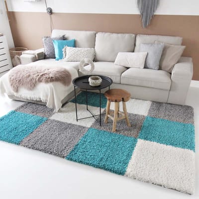 Geblokt vloerkleed - Shaggy Trend turquoise 80x150