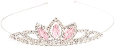 Prinsessen Tiara Zilver met Roze Marquise Kristalstenen - Kroontje meisje – Elegant Bladvorm Design