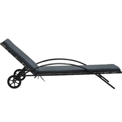 vidaXL - Ligbed - met - kussen - en - wielen - poly - rattan - antraciet