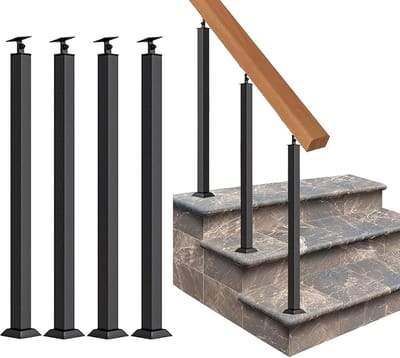 Metalen Reling Spindels - Trap Balusters Paal - Veiligheid Binnen Buiten - Verstelbare Hoek Beugel - 85 cm Hoog - Zwart