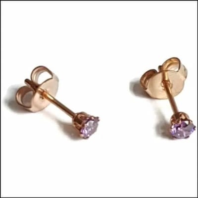 Aramat Jewels | Oorbellen | RVS Zirkonia Oorbellen Rond 3-8mm - Diverse Kleuren Oorstekers | Rosékleurig / 3mm / Paars | | | Staal | Kinderen, Volwassenen | Verkleurd niet