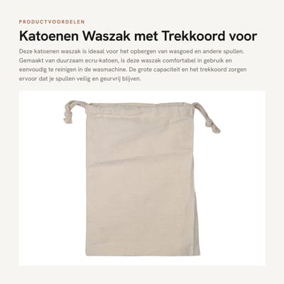 Dailygoods- Waszak Grote Capaciteit - Katoenen Waszak - Heavy Duty - Trekkoord - Opslag - Ecru Katoen - Machinewasbaar - Wasmand