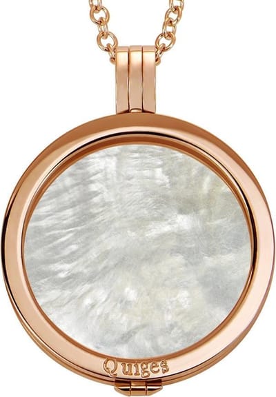 Quiges - Munthouder met Ketting en Munt 33mm Schelp Beige - RVS Rosegoudkleurig - ERHS202