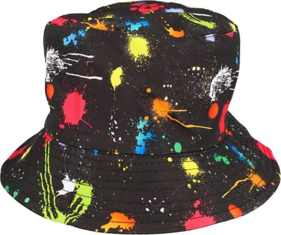 Haarsoires Bucket Hat Hoedje – Spetters Print - Omkeerbaar – One Size – Zwart Multicolor - Vissershoedje - voor Dames & Heren