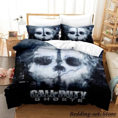 Game Call of Duty Simon Ghost Riley Beddengoed Set Cartoon Anime Driedelige Set Volwassene Kind Slaapkamer Dekbedovertrek Sets 3D Schietspel AU Single 140x210cm
