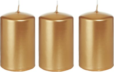 Cilinderkaars/stompkaars - 3x - goud - 5 x 8 cm - 18 branduren - horeca kaarsen
