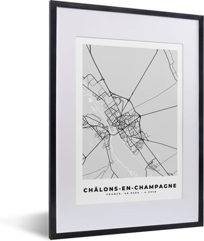 Fotolijst incl. Poster - Frankrijk – Plattegrond – Kaart – Châlons-en-Champagne – Stadskaart - 30x40 cm - Posterlijst