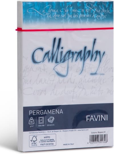 Favini® Perkament Enveloppen 120×180 mm (J7) – 25 stuks – 90 g/m² – Wit – Pergamena Calligraphy Bianco – Voor Uitnodigingen, Wenskaarten & Ceremoniële Post – Inkjet Geschikt – Made in Italy