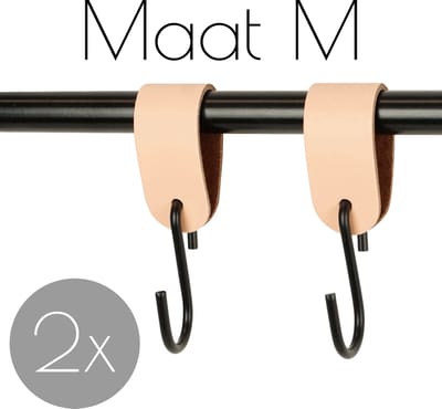 2x Leren S-haak hangers - Handles and more® | PEACH - maat M (Leren S-haken - S haken - handdoekkaakje - kapstokhaak - ophanghaken)