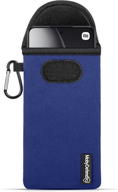 MobyDefend Hoesje - Geschikt voor Xiaomi 14T - Neopreen Pouch Met Karabijnhaak - Insteek - Riemlus - Blauw