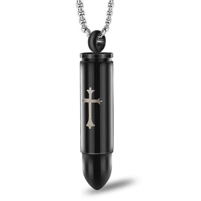 Aramat Jewels | Gedenkhangers | Stalen Kruis Ashanger - Symbolische Herinnering | Bullet Kruisje-4-2.1cm | |20mm | Staal | Volwassenen | Verkleurd niet