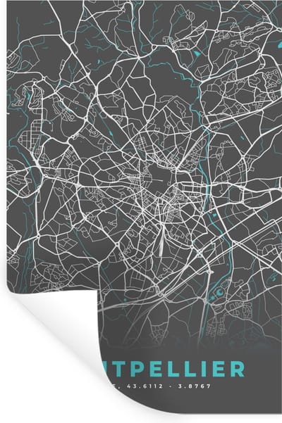 Muurstickers - Sticker Folie - Montpellier - Frankrijk - Stadskaart - Kaart - Plattegrond - 20x30 cm - Plakfolie - Muurstickers Kinderkamer - Zelfklevend Behang - Zelfklevend behangpapier - Stickerfolie