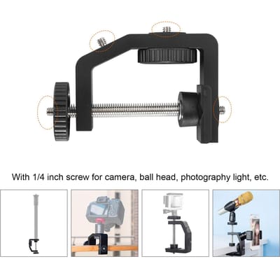 Pince C Universelle Multifonctionnelle en Alliage d'Aluminium avec Vis 1/4 Pouce pour Caméra Microphone Lumière Vidéo noir