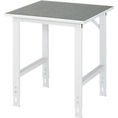 Rau werktafel Tom, handmatig in hoogte verstelbaar, 25 mm spaanplaat met linoleum bekleding, tot 500 kg, B 750 x D 800 x H 760-1080 mm, lichtgrijs/lichtgrijs