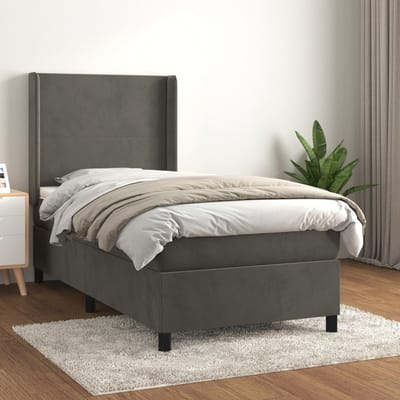 vidaXL - Boxspring - met - matras - fluweel - donkergrijs - 80x200 - cm