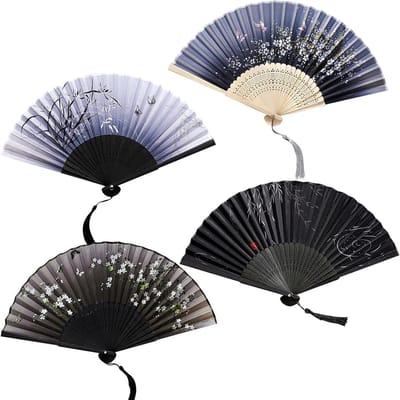 Vouwbare Chinese Bamboefans - 4 Stuks voor Bruiloften, Feestjes, Fotografie en Wanddecoratie