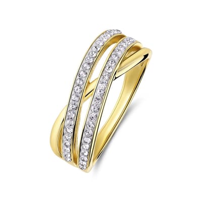 Lucardi Dames Zilveren goldplated ring kristal - Ring - 925 Zilver - Goudkleurig - 16.50 / 52 mm