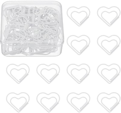 100 stuks hartvorm paperclip, metalen schattige kleine papieren klemclips voor kantoorbenodigdheden ambachtelijke plakboek document notitie sorteren, plastic coating, wit