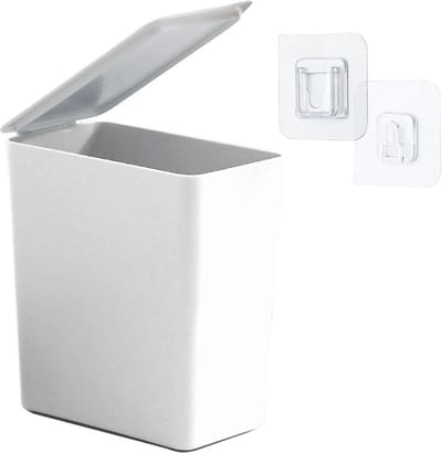 Mini Prullenbak Tafel met Deksel 2L - Compact Afvalemmer voor Bureau, Keuken en Slaapkamer - Duurzaam & Stijlvol Wit