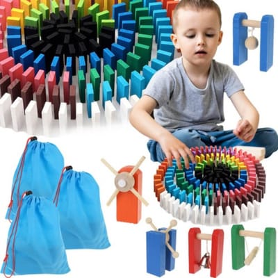 Kruzzel XXL Gekleurde Domino Set – 1131-Delig – 1080 Houten Domino Stenen – 45 Extra Elementen – Inclusief 3 Opbergzakken – Voor Kinderen & Families