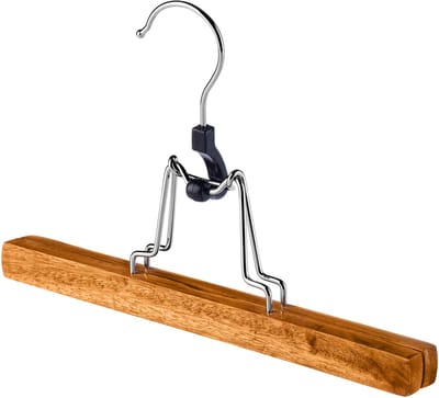 KADAX Broekhanger van hout, kledinghanger voor kleding, broeken, rokken, broekspanners, rokhanger, 360° draaibare haak van metaal, antislip, klembeugel, ruimtebesparend (1)
