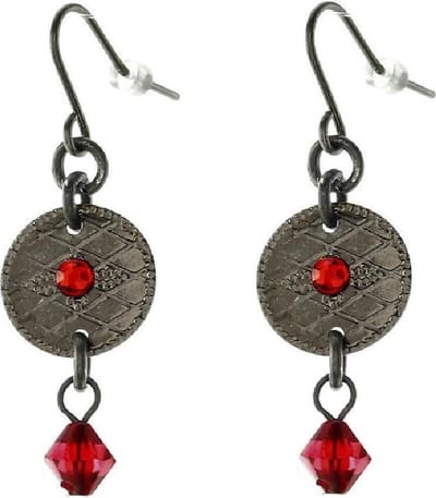 Vintage oorhanger - oud zilverkleur met rood kraaltje - Behave