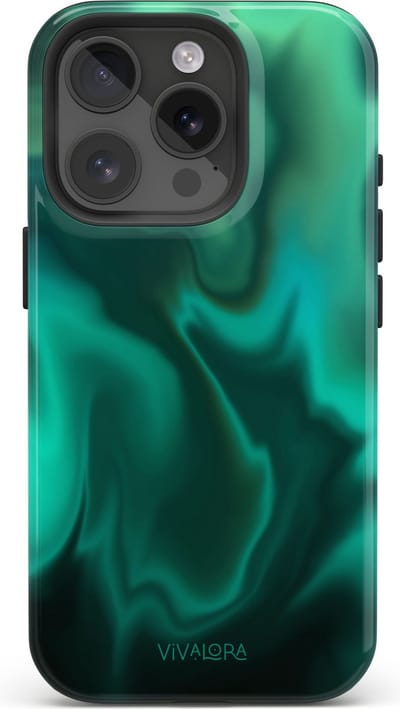 VivaLora Tough Telefoonhoesje iPhone 16 Pro met MagSafe - Northern Lights Print - 2-in-1 Phone Case - Hard Case & Siliconen Backcover - Extra Bescherming - Shockproof Cover - Groen/Blauw