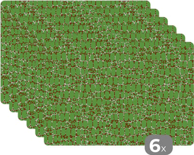 Placemat - Placemats kunststof - Krokodil - Structuur - Patronen - Groen - 45x30 cm - 6 stuks - Hittebestendig - Anti-Slip - Onderlegger - Afneembaar