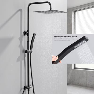 Auralum Max® - Douche Set - Regendouche zonder kraan - 12 inch Douchekop - Elegante RVS Handdouche - Duurzame Messing Omsteller - Verstelbare Hoogte - Zwart