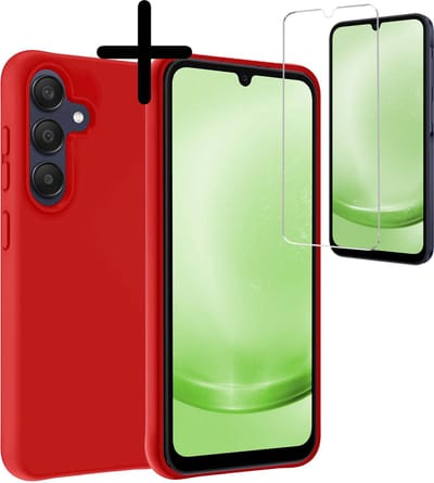 Hoesje Met Screenprotector - Geschikt voor Samsung Galaxy A25 - Sterk & Shockproof - Back Cover - Siliconen Case - Telefoon Hoes - Rood