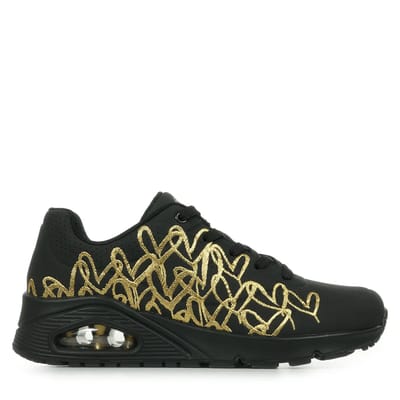 Skechers Uno - Golden Heart Dames Sneakers - Zwart