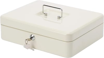 Geldcassette - Geldkistje - Veilig opbergen - Inclusief munteninzet - 30 x 24 x 9 cm - Grijs