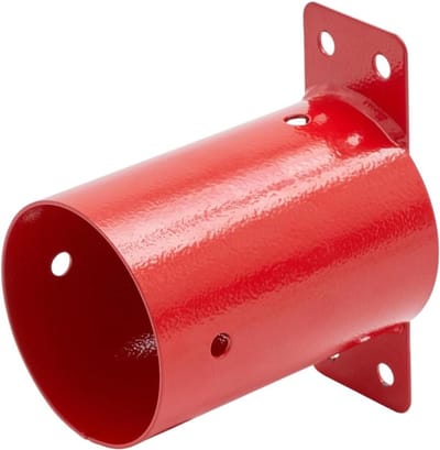 TRIBECCO® Schommelverbinder, schommel-wandverbinder, rond, Ø100 mm, verbindingsstuk met lussen van plaatstaal voor kinderschommel-, tuinschommel- en klimrekken met montageopeningen Ø 10 mm (rood)