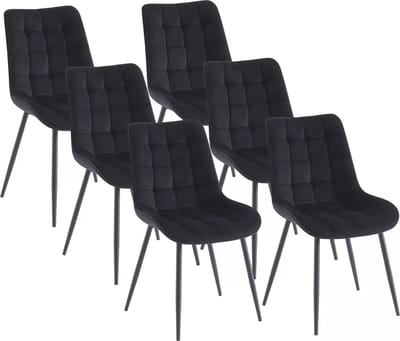 Vente-unique Set van 6 gestoffeerde stoelen - Velours en zwart metaal - Zwart - OLLUA