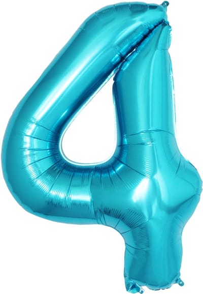 Folie Ballon Cijfer 4 Jaar Cijferballon Feest Versiering Folieballon Verjaardag Versiering Blauw XL 86Cm Met Rietje