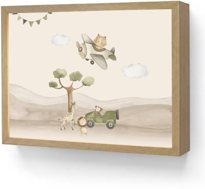 Nachtlampje 40x30 cm - Kinder lamp - Wilde dieren - Safari - Pastel kleuren - Watercolor - Vliegtuig - Tafellamp kinderkamer draadloos - Slaapkamer lampje - Bedlamp kinderen - Kinderlampje - Wandlamp babykamer - Nachtlampjes