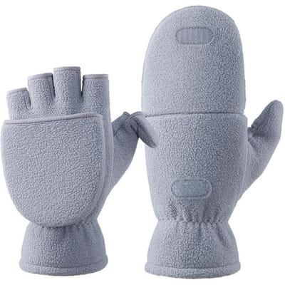 Gants chauds pour hommes et femmes Gants polaires Gants demi-doigts Écriture Plats à emporter Cyclisme Photographie de couple Gants d'hiver M gray