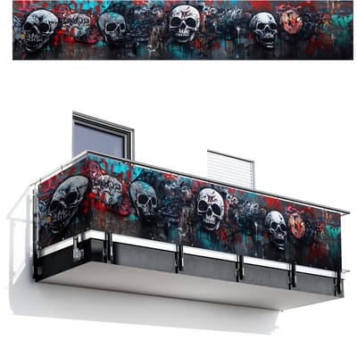 Balkonscherm 500x85 cm - Balkonposter Schedels - Graffiti - Abstract - Balkon scherm decoratie - Balkonschermen - Balkondoek zonnescherm