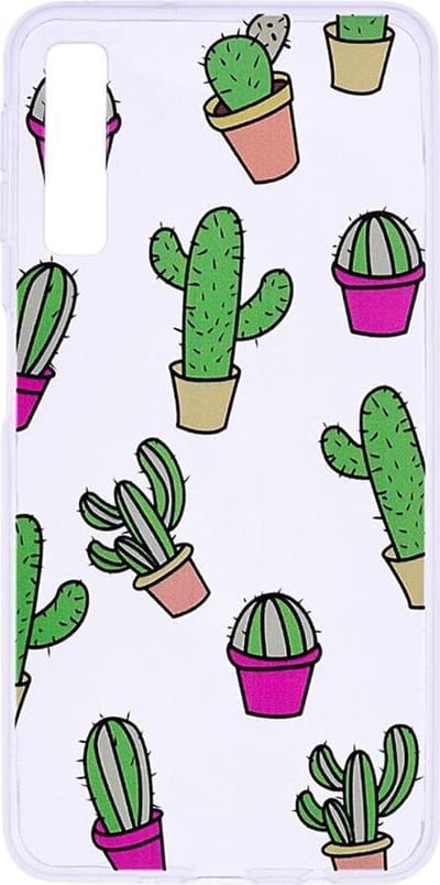 Shop4 - Geschikt voor Samsung Galaxy A7 (2018) Hoesje - Zachte Back Case Cactussen Transparant